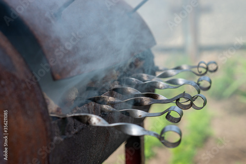 Homemade barbecue grill with smoke