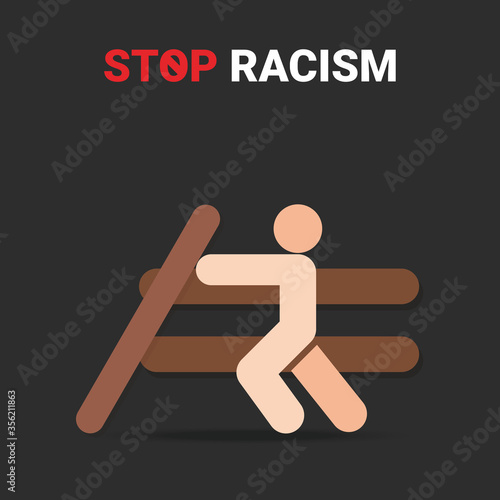 Social problems of humanity equality. Stop racism. Motivational sign or poster Anti-Racism and discrimination. People pushing inequality  transform to  equality sign  concept. Different races together