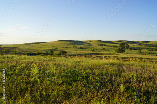 Wild prairie hills in the morning in Kansas