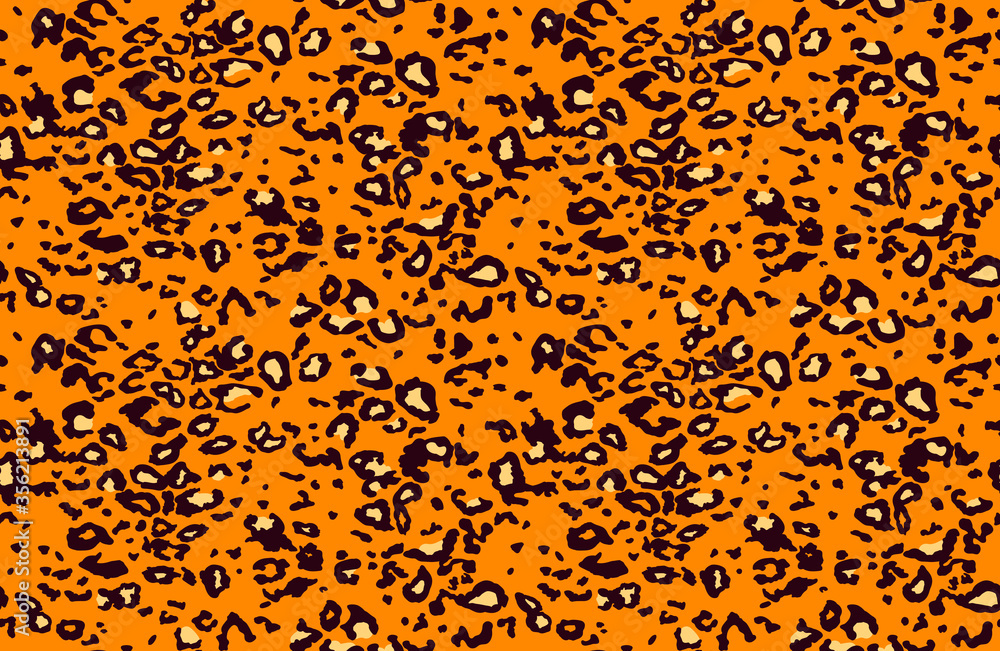 Seamless leopard fur pattern. Fashionable wild leopard print background. Modern panther animal fabric textile print design. Stylish yellow brown black color vector illustration Seamless leopard fur pattern. Fashionable wild leopard print background. Modern panther animal fabric textile print design. Stylish yellow brown black color vector illustration