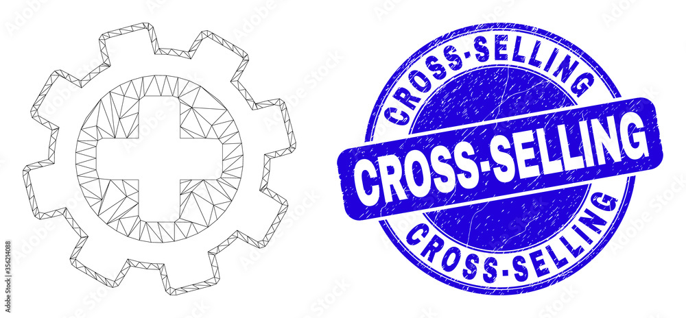 Web mesh medical settings pictogram and Cross-Selling seal stamp. Blue vector rounded grunge seal stamp with Cross-Selling text.