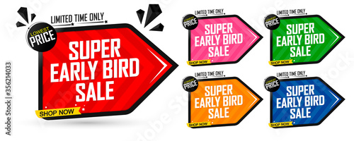 Set Early Bird Sale banners, discount tags design template, vector illustration