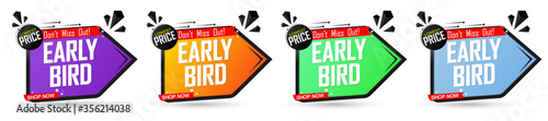 Set Early Bird Sale banners, discount tags design template, vector illustration