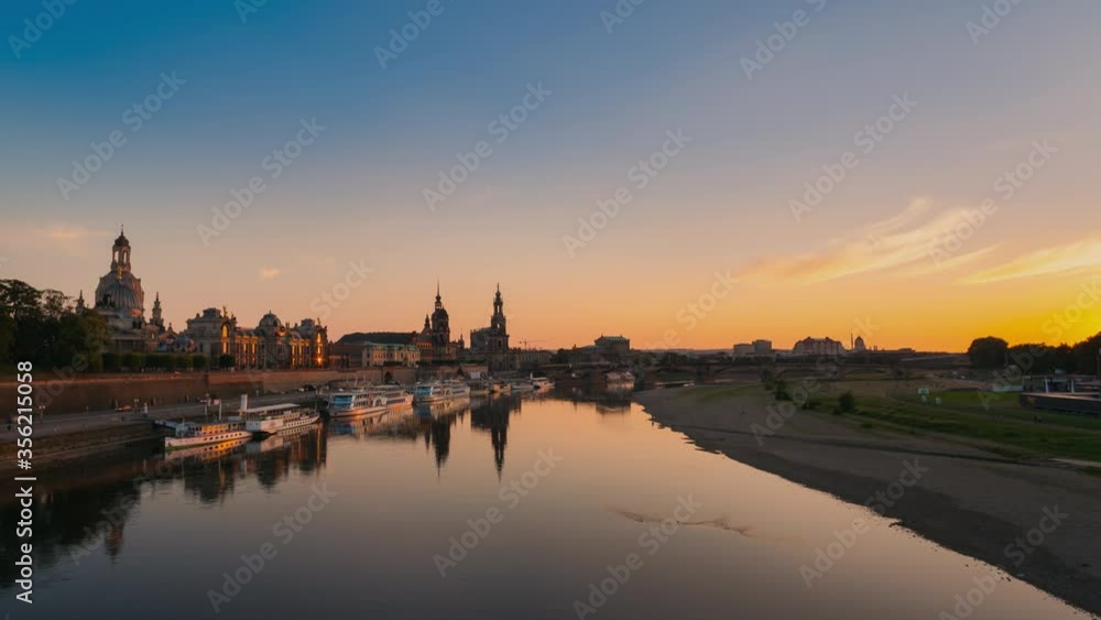 WS T/L Dresden historic skyline and Elbe river / Dresden, Saxony, Germany WS T/L Dresden historic skyline and Elbe river / Dresden, Saxony, Germany