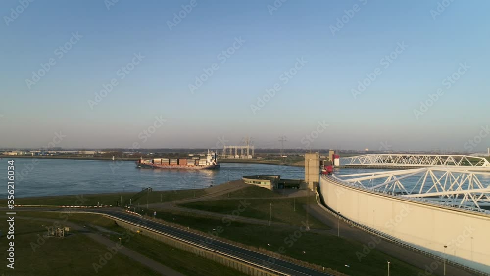 WS POV SLO MO Maeslantkering, part of Deltawerken system of flood barriers and dykes / Rotterdam, Zuid-Holland, Netherlands WS POV SLO MO Maeslantkering, part of Deltawerken system of flood barriers and dykes / Rotterdam, Zuid-Holland, Netherlands
