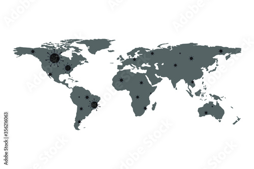 The world is infected with a virus, a pandemic in the world, viruses, bacteria, vector illustration
