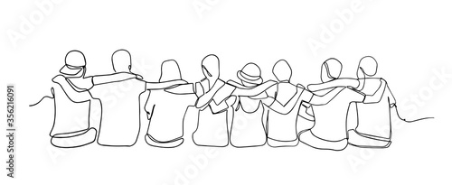 Obraz na plátně A group of men and women sitting together have their friendship one line drawing