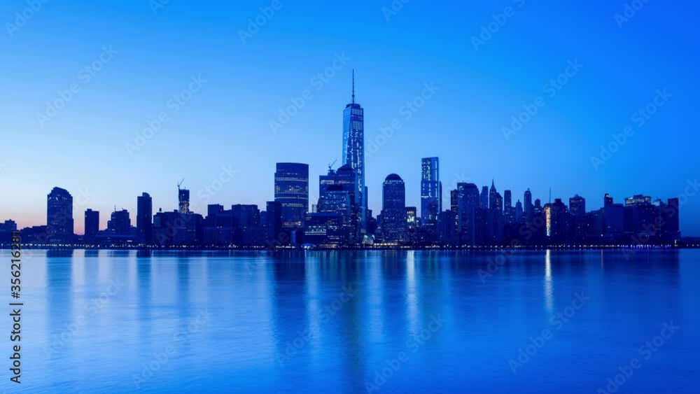 WS T/L ZO Downtown Manhattan skyline with One World Trade Center / New York City, New York, United States WS T/L ZO Downtown Manhattan skyline with One World Trade Center / New York City, New York, United States