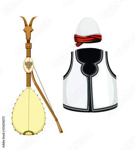 albania folk dress & instrument, lahute