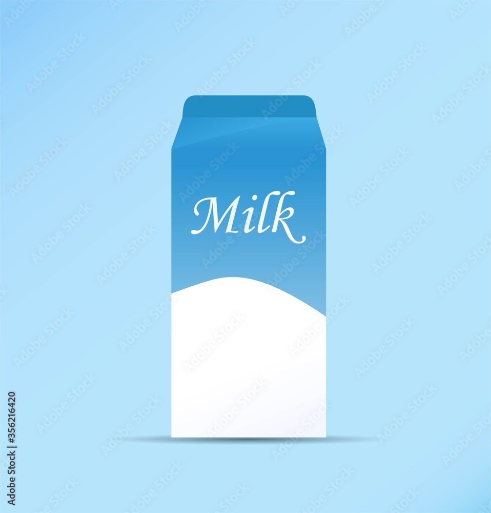 Glass of milk with gable top package close up. Cow milk carton and milk cup  isolated on white background. Vector illustration for milk, food service,  dairy, beverages, gastronomy, health food, etc Stock