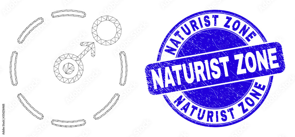 Web carcass move to circle perimeter icon and Naturist Zone seal stamp. Blue vector rounded textured stamp with Naturist Zone message. Web carcass move to circle perimeter icon and Naturist Zone seal stamp. Blue vector rounded textured stamp with Naturist Zone message.