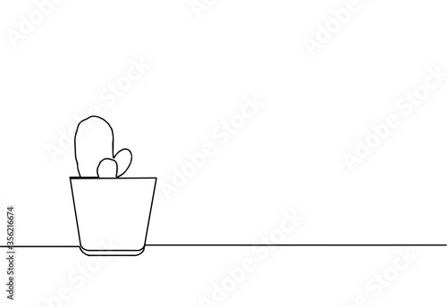 Continuous one line drawing. House cactus in pot. Vector illustration. Continuous one line drawing. House cactus in pot. Vector illustration.