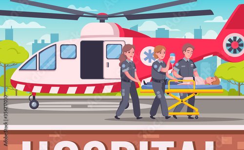 Paramedic Helicopter Cartoon Composition © Macrovector