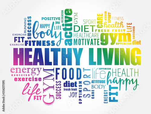 Healthy Living word cloud collage, health concept background