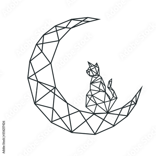 Vector abstract polygonal geometric abstract cat, moon
