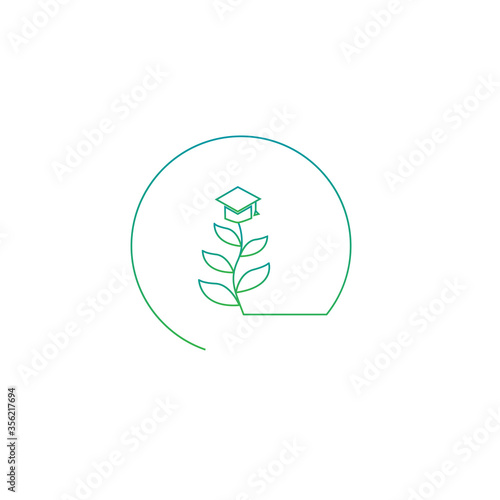 icon ecology. environmental Protection. sustainable development. green plant in a student hat in a circle. indoor florarium. Vector illustration
