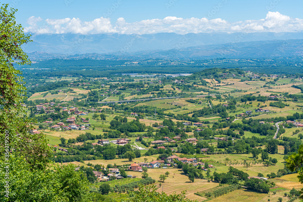 Panoramic view of the landscape surrounding the village of Castro dei Volsci, near Frosinone, Lazio, Italy.