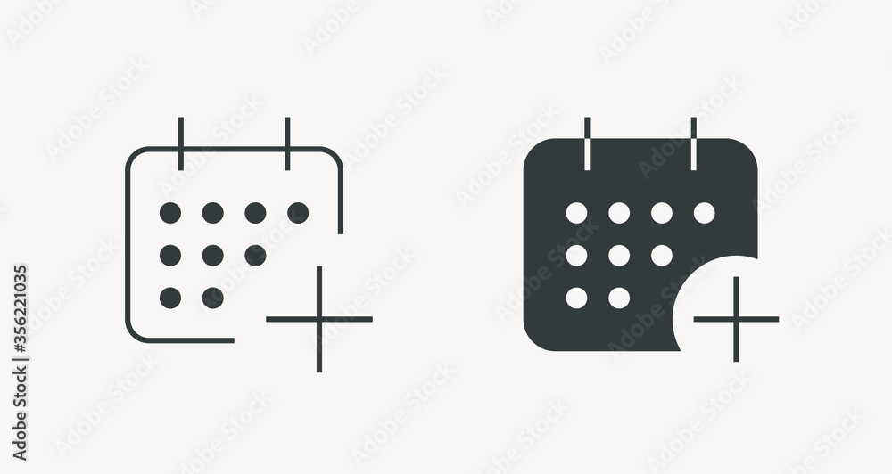 Сalendar with plus line vector minimalistic icon. Date symbol. Appointment day icon for web design. Modern flat organizer icon for app design. Business meeting sign minimal flat linear icons Сalendar with plus line vector minimalistic icon. Date symbol. Appointment day icon for web design. Modern flat organizer icon for app design. Business meeting sign minimal flat linear icons