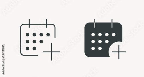 Сalendar with plus line vector minimalistic icon. Date symbol. Appointment day icon for web design. Modern flat organizer icon for app design. Business meeting sign minimal flat linear icons