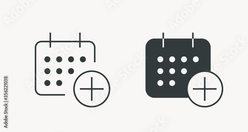 Сalendar with plus line vector minimalistic icon. Date symbol. Appointment day icon for web design. Modern flat organizer icon for app design. Business meeting sign minimal flat linear icons