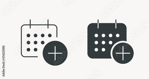 Сalendar with plus line vector minimalistic icon. Date symbol. Appointment day icon for web design. Modern flat organizer icon for app design. Business meeting sign minimal flat linear icons
