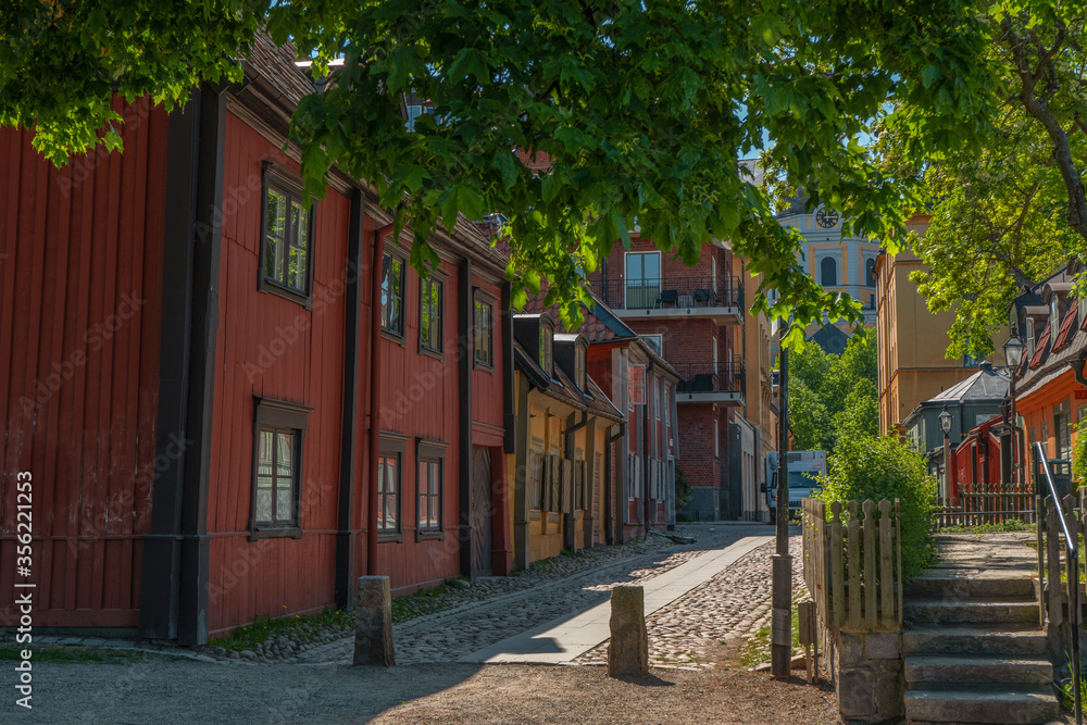 Old wooden houses in Stockholm. Sodermalm district. Sweden. Scandinavia.