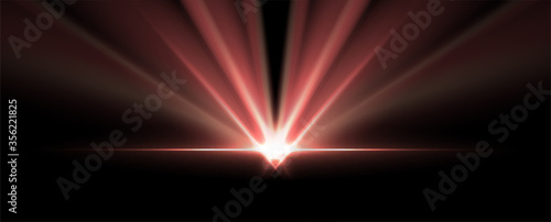 Red shiny glowing smooth rays abstract background. Sci-fi luminous neon vector design