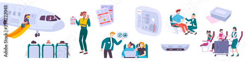 People In Air Flight Flat Icons Set