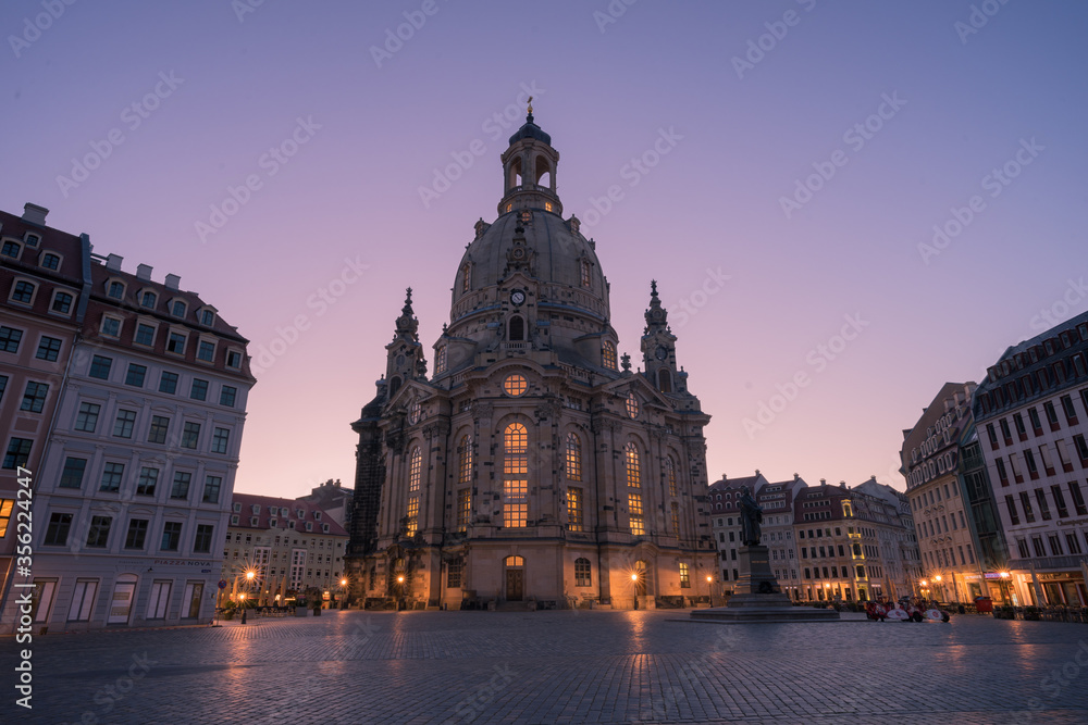 The famous church Frauenkirche in Dreseden, Germany in the morning