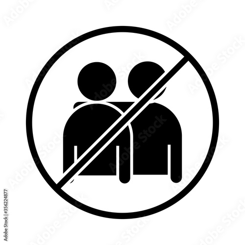 covid 19 coronavirus social distancing prevention, prohibition of hugging, close contact, outbreak spreading vector silhouette style icon