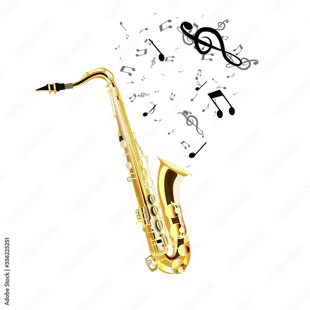 Naklejka premium Saxophone and music notes on poster illustration