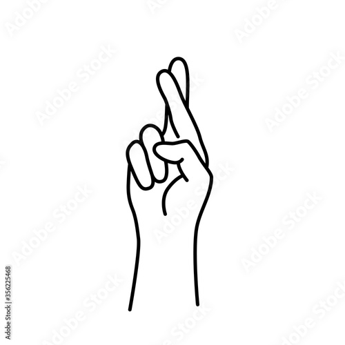 FINGERS CROSSED. Korean lucky sign. Finger luck symbol with cross. Promise hand gesture. Vector illustration on white background. Hand drawn design print for tee, t shirt, cards, banner, poster