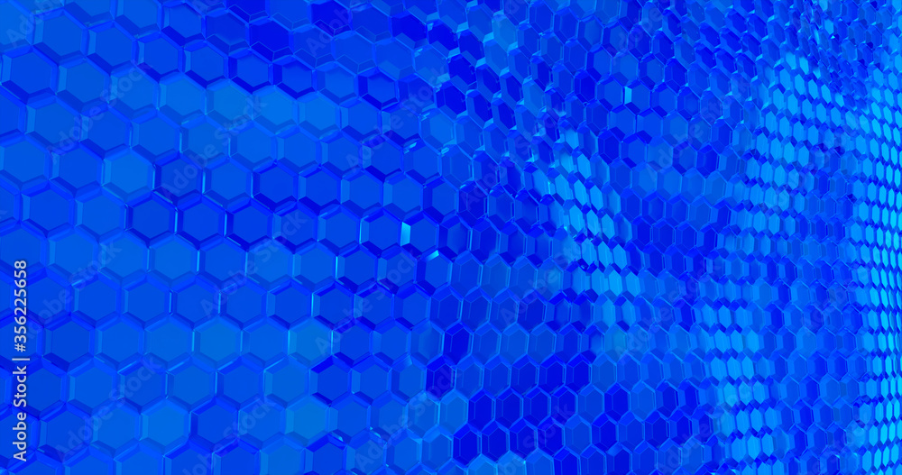 Blue hexagon or honeycomb shield were arranged a wall. Isolated on black background. 3d illustration. Blue hexagon or honeycomb shield were arranged a wall. Isolated on black background. 3d illustration.