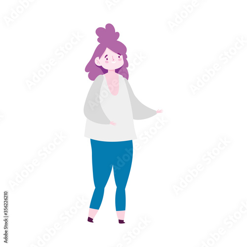 young woman character cartoon female figure isolated design icon