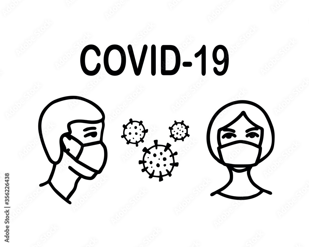 Man and woman wearing protective Medical mask for prevent Wuhan infection. Novel coronavirus 2019-nCoV. Virus symbol. Cell microbe.†Prevention of covid. Global pandemic alert. Covid-19 outbreak. Man and woman wearing protective Medical mask for prevent Wuhan infection. Novel coronavirus 2019-nCoV. Virus symbol. Cell microbe.†Prevention of covid. Global pandemic alert. Covid-19 outbreak.