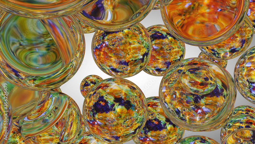 Abstract underwater games with jelly balls, bubbles and light, 3D rendering