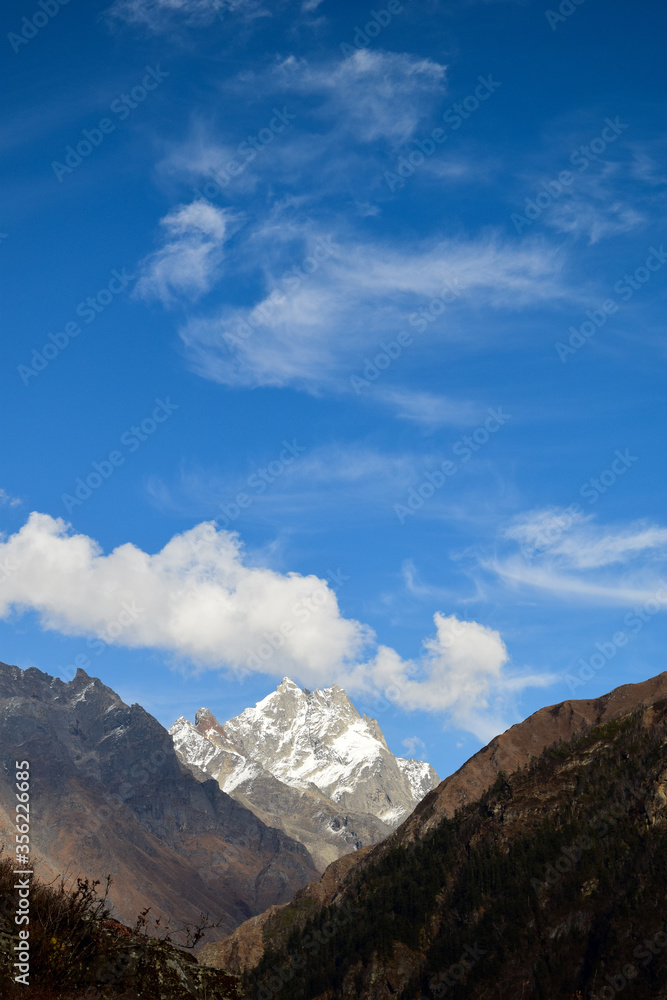 Beautiful mountain view on the way to Har ki dun, Uttarakhand, India.