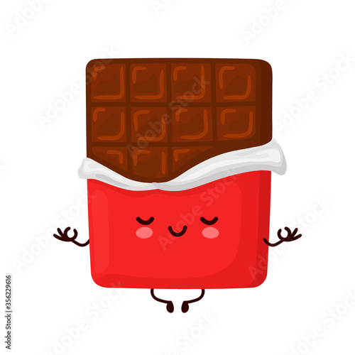 Cute happy funny chocolate bar meditate