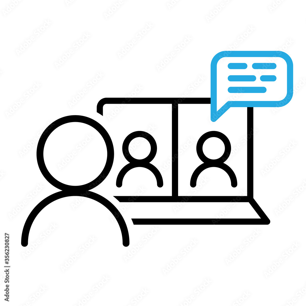 Video chat conference icon. People on computer screen. Home office. Digital communication. Internet teaching media. Video chat conference icon. People on computer screen. Home office. Digital communication. Internet teaching media.