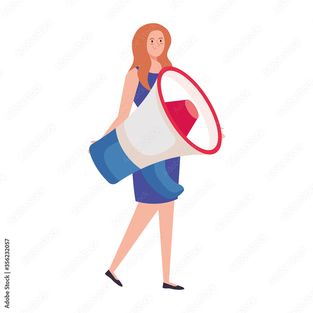 woman avatar with megaphone design, Amplifer speaker bullhorn announce speech message communication and loud theme Vector illustration woman avatar with megaphone design, Amplifer speaker bullhorn announce speech message communication and loud theme Vector illustration