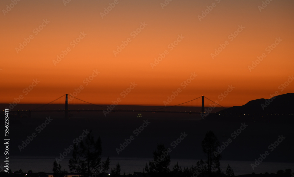 Bridge Golden Gate at San Francisco sunset time landscape