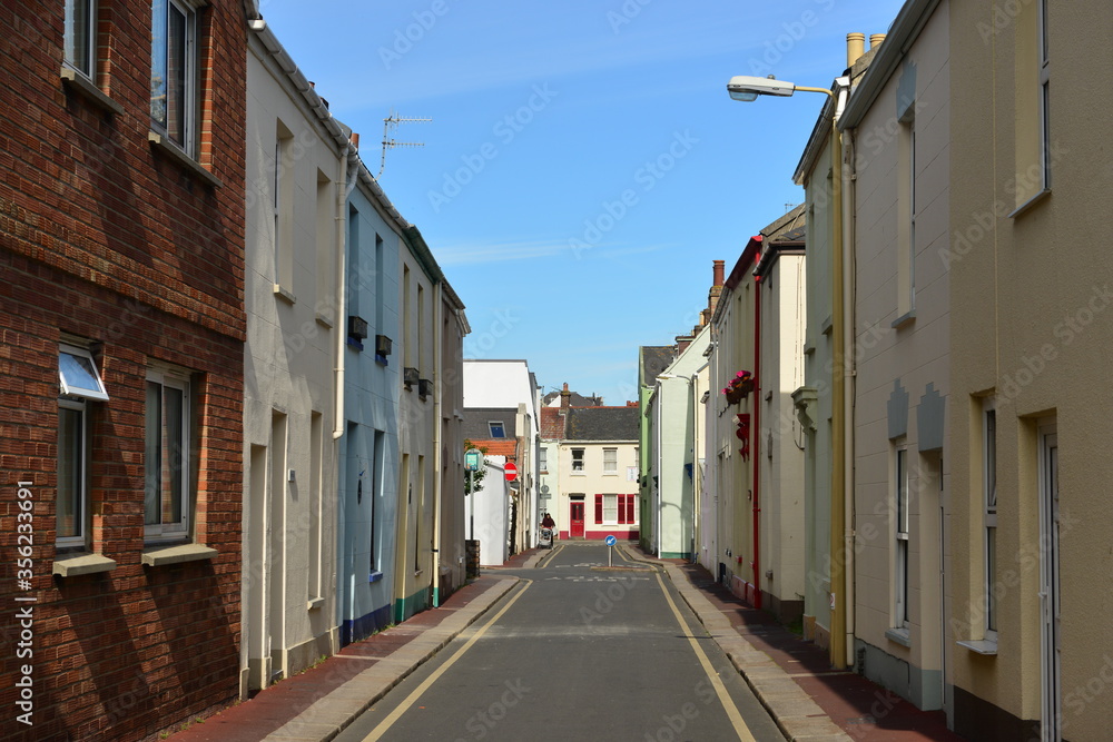 Poonah Road, Jersey, U.K. The old 19th century residential terraced town houses of the backstreets around St.Helier.