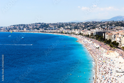 View of the beaches in Nice, France, French Riviera