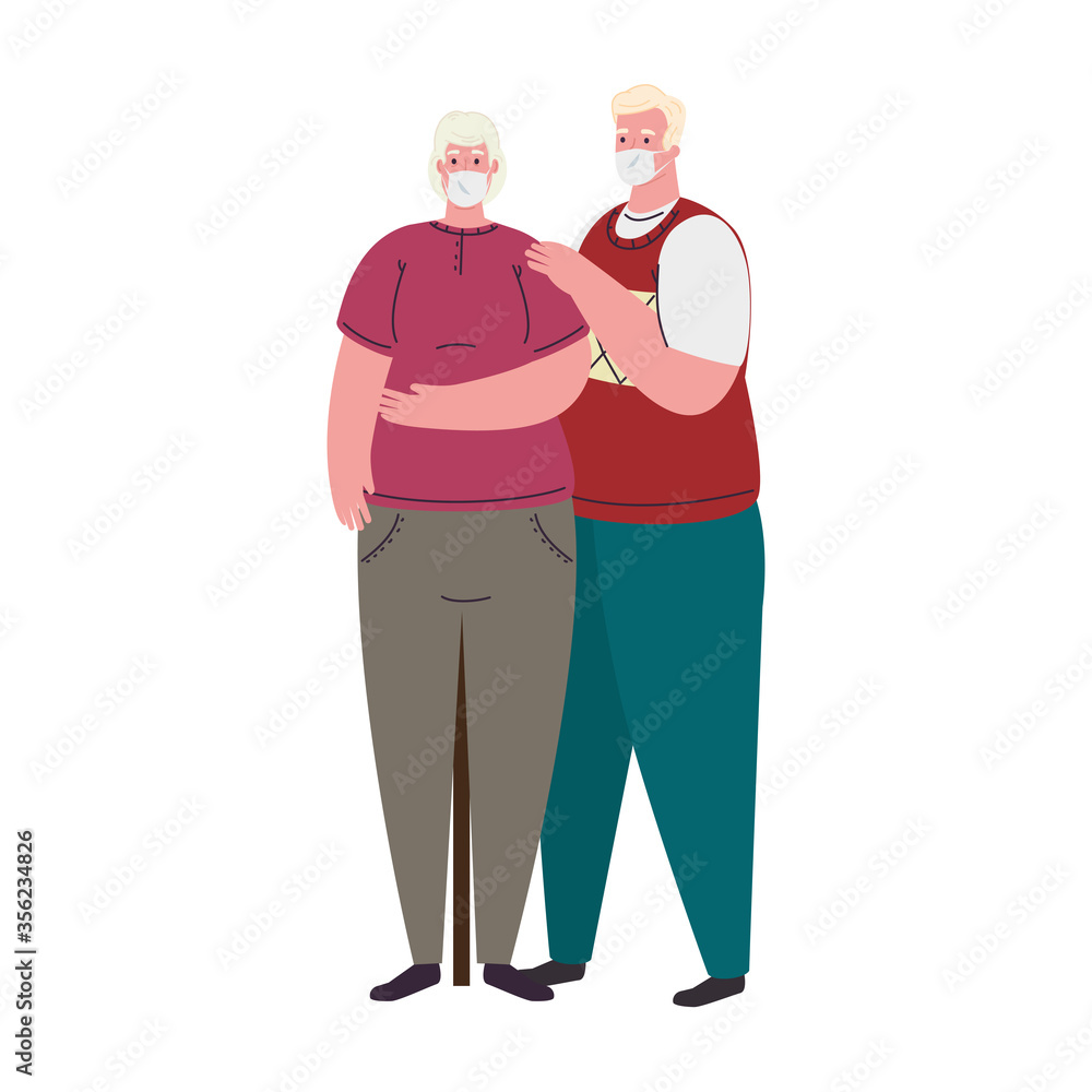old woman and man avatar with mask design of medical care and covid 19 virus theme Vector illustration old woman and man avatar with mask design of medical care and covid 19 virus theme Vector illustration
