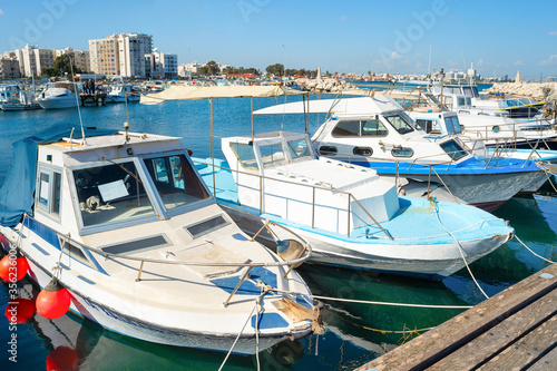Motorboats  marina  citysca...