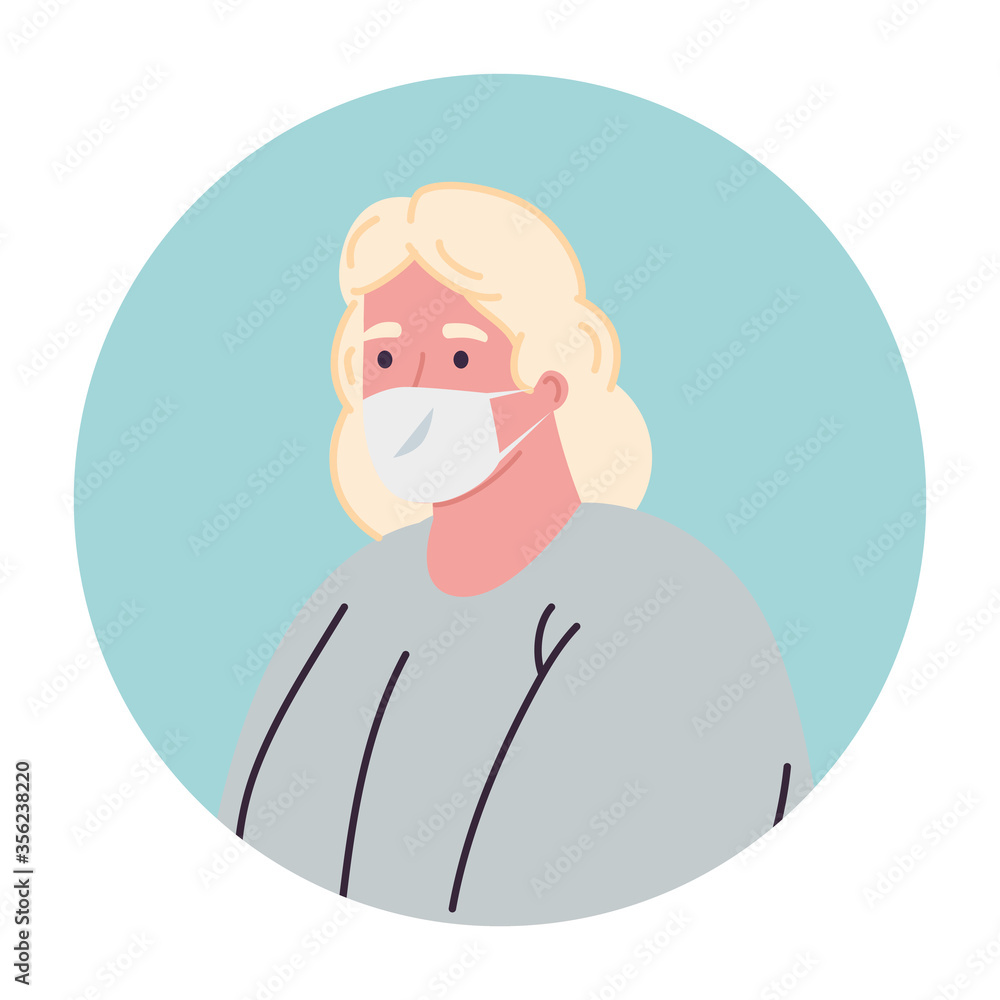 old woman avatar with mask design of medical care and covid 19 virus theme Vector illustration
