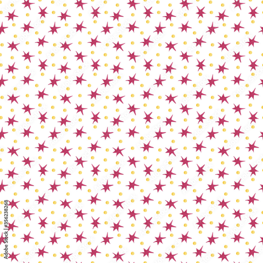 Seamless pattern of watercolor pink stars on a white background. Use for design, invitations, holidays, weddings.
Seamless pattern of watercolor pink stars on a white background. Use for design, invitations, holidays, weddings.