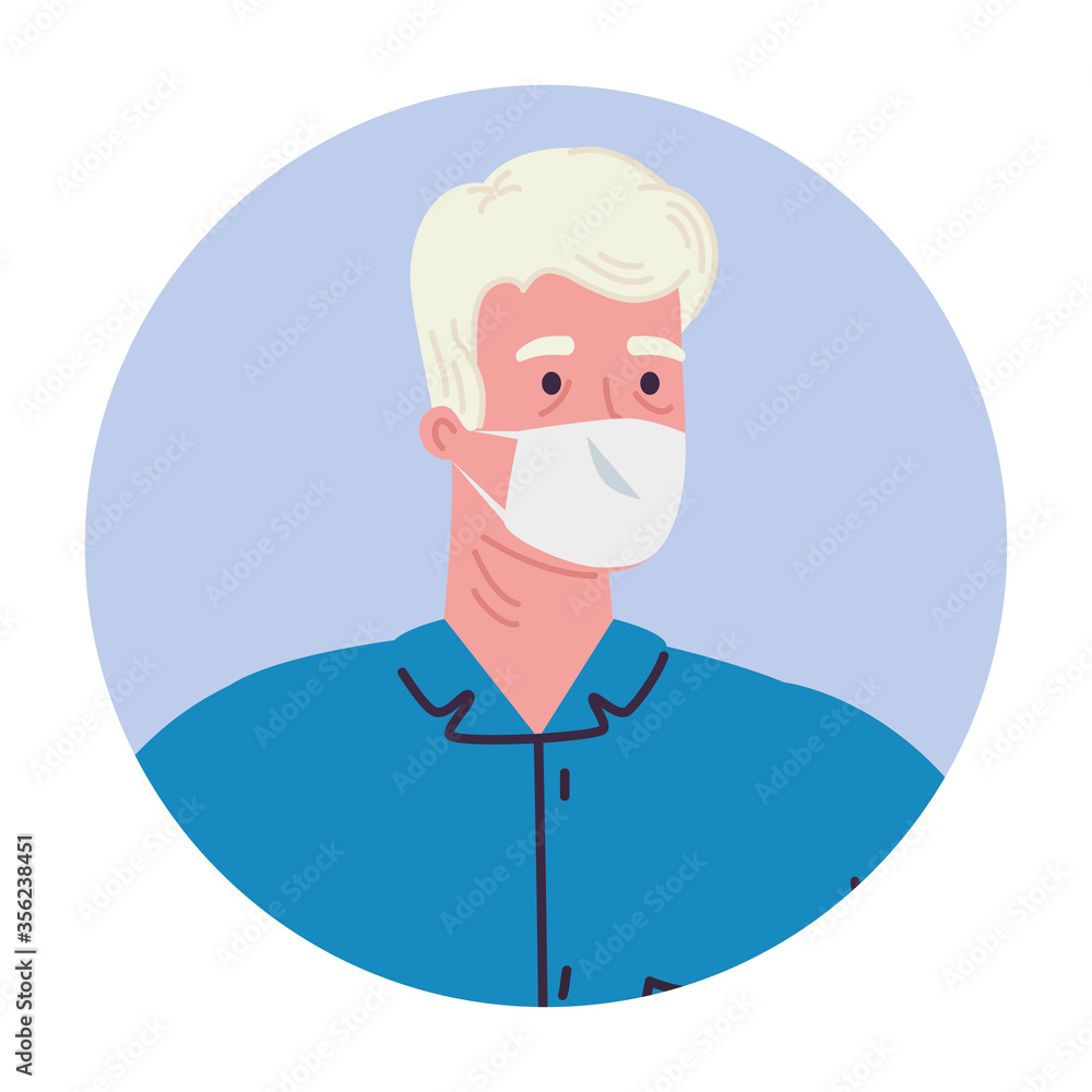 old man avatar with mask design of medical care and covid 19 virus theme Vector illustration