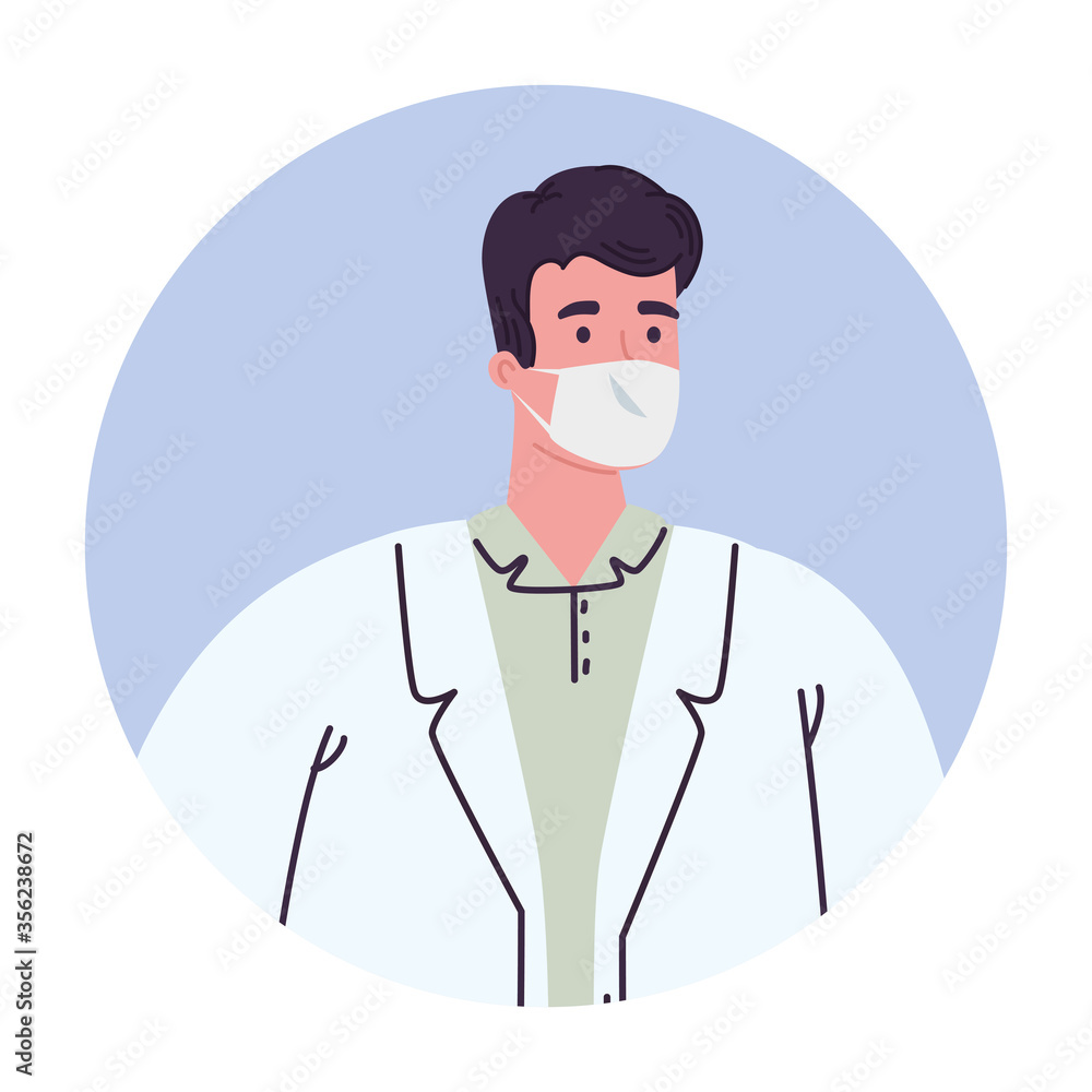 male doctor with mask design of medical care and covid 19 virus theme Vector illustration male doctor with mask design of medical care and covid 19 virus theme Vector illustration