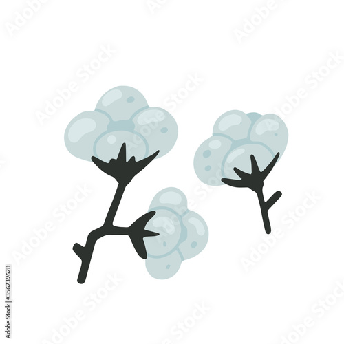 Flat cartoon vector illustration with cotton plant, hand drawn style, isolated on white.